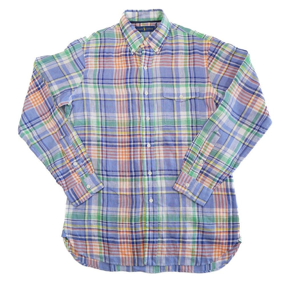RALPH LAUREN Men's SP 100% Linen Madras Long Sleeve Button Down Dress Shirt - Picture 2 of 7